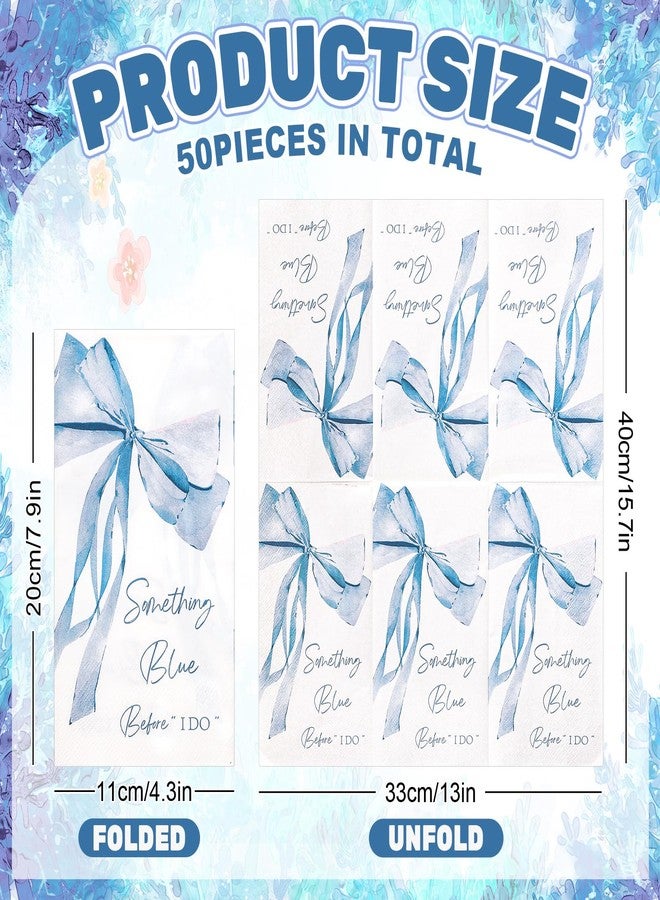 JarThenaAMCS مناديل ضيوف JarThenaAMCS زرقاء اللون، 50 قطعة، مزينة بفيونكة، للاستخدام مرة واحدة، مثالية لعشاء "شيء أزرق قبل الزواج"، مناديل ورقية يدوية للحمام، وحفلات توديع العزوبية، ولوازم المائدة. - Image 2